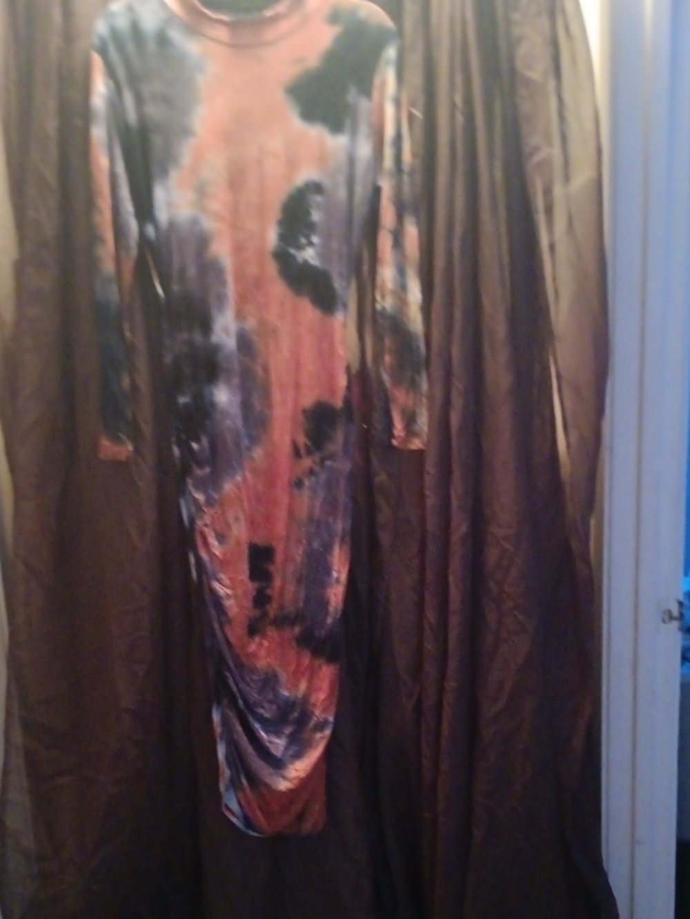 Tie-Dye Long Sleeve Maxi Dress in Rust and Black